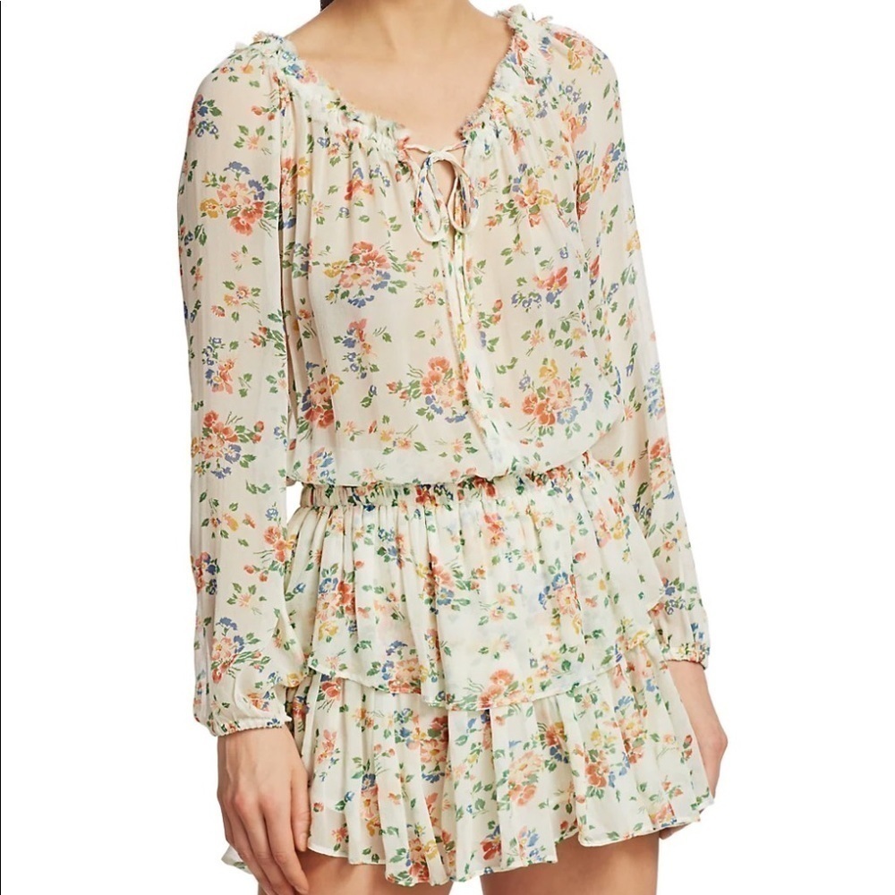 LoveShackFancy Floral Popover Silk Dress